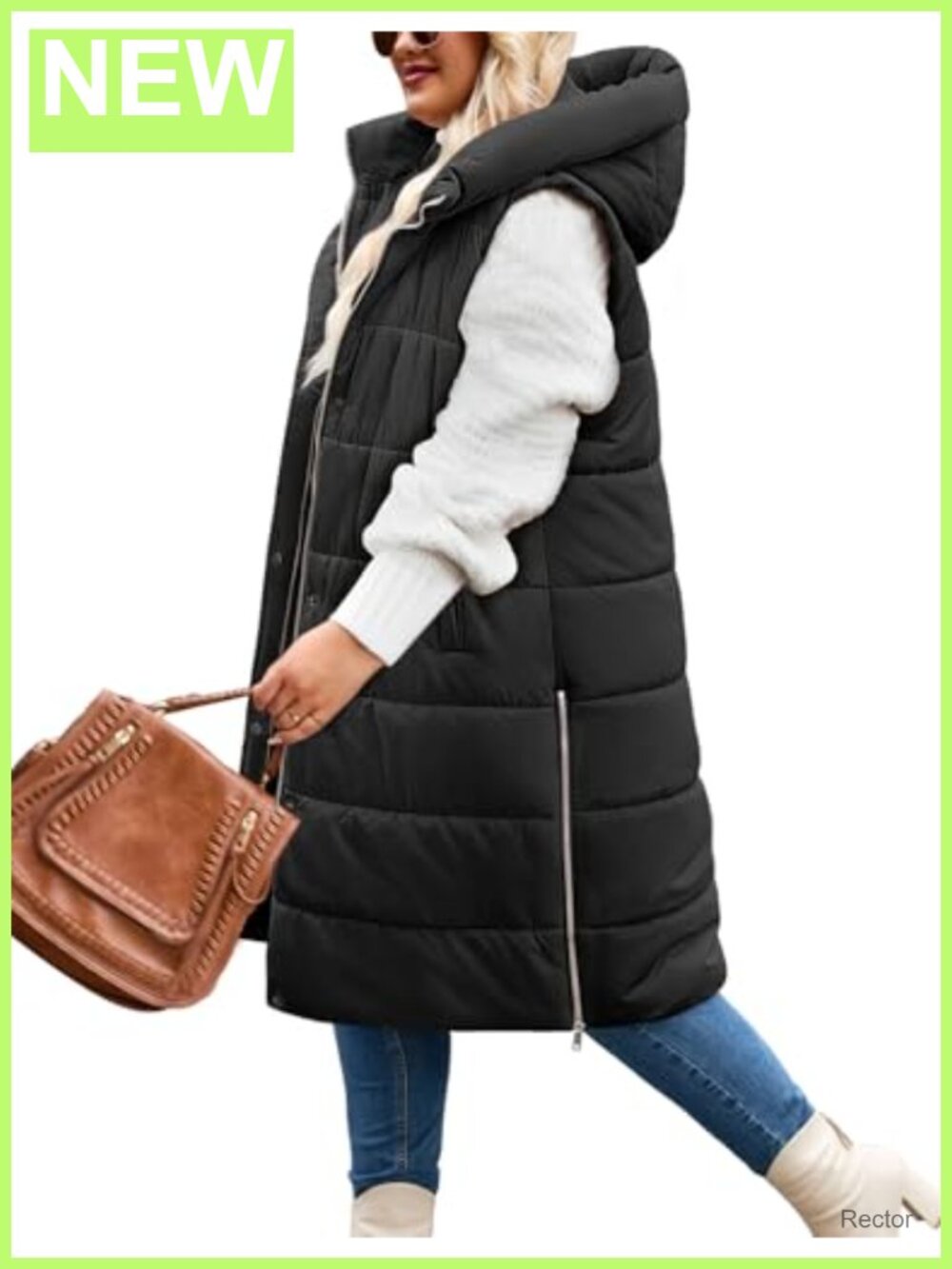 Women's Plus Size Long Hooded Puffer Vest Sleeveless Winter Gilet